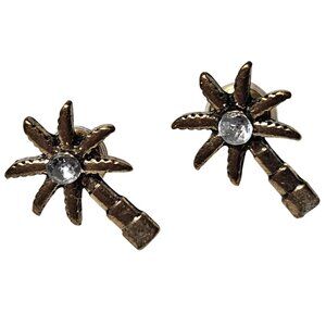 Elegant Gold Tone Palm Tree Clear Crystal Stud Earrings Fashion Jewelry Women